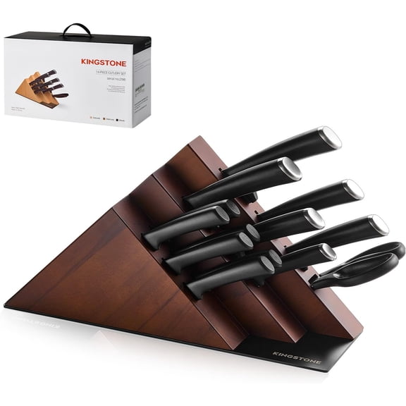 14-Piece Knife Block Set, Precision-Honed High-Carbon Stainless Steel Knives with Long-Lasting Sharpness, Ergonomic Balanced Handles for Home & Serious Cooks, Walnut