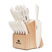 NULAS Knife Set, 14-Piece with Built-in Sharpener, Non-Stick Coated High Carbon Stainless Steel Knife Block Set, Dishwasher Safe, Cream