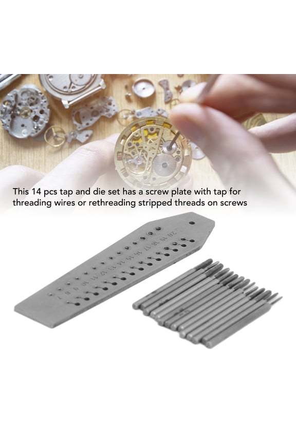 14-Piece Miniature Tap and Die Set with Screw Plate for Jewelry Making and Watch Repair, 0.7mm-2mm Threads