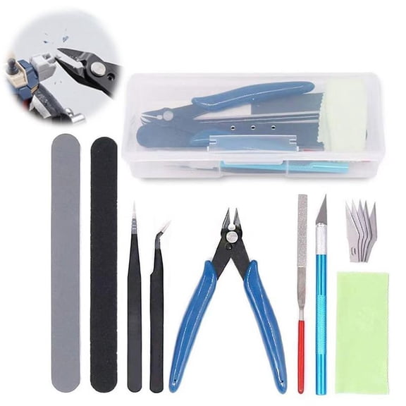 14-Piece Model Building Tool Kit, Alloy Nippers Tweezers Carving Pen Diamond File Sanding Sticks Set for Gundam Models, 3D Printing, Miniature Craft Assembly