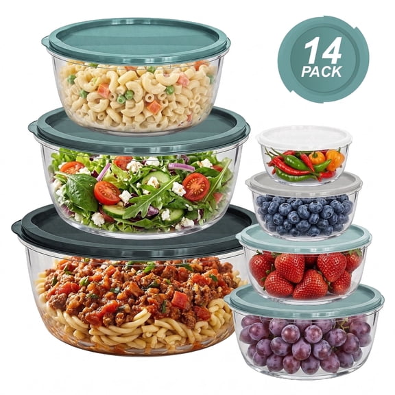 Soulgenix Mixing Bowls Set, 14-Piece Salad Bowls with Airtight Lids, Stackable Meal Prep Containers for Kitchen Mixing, Serving, Storage, Gradient Green