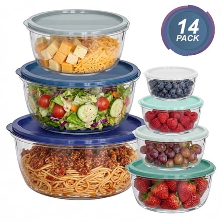 Soulgenix Mixing Bowls Set, 14-Piece Salad Bowls with Airtight Lids, Stackable Meal Prep Containers for Kitchen Mixing, Serving, Storage, Gradient Blue