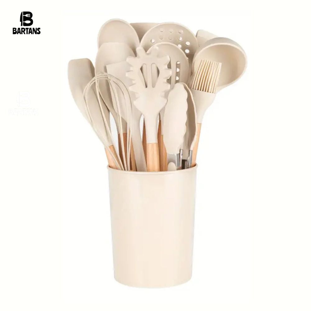14-Piece Non-Stick Silicone Kitchenware Set with Ergonomic Wooden ...