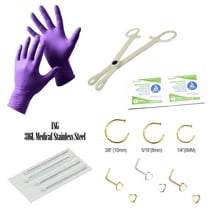 14-Piece Nose Piercing Kit - 6 Nose Piercing Jewelry, Gloves, Needles More (Gold IP)