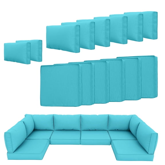 14 Piece Outdoor Patio Cushion Cover Replacement Waterproof Covers Furniture Set For 6 Seat Wicker Rattan Sofa (blue)