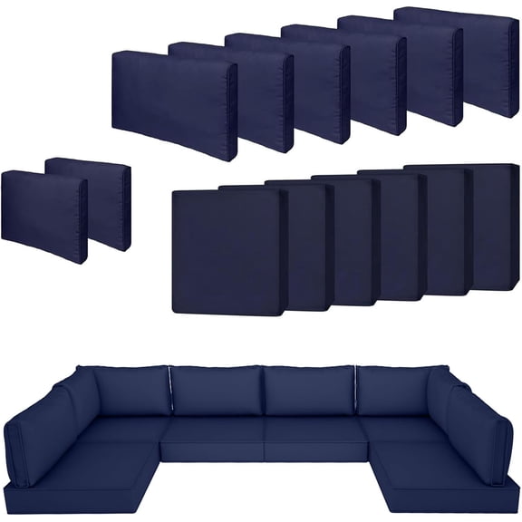 14 Piece Outdoor Patio Cushion Cover Set Waterproof for 6 Seat Wicker Rattan Sofa Navy Blue