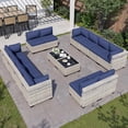 thumbnail image 1 of 14-Piece Outdoor Patio Furniture Set, PE Wicker Rattan Sectional Sofa Conversation Set with Tempered Glass Table & Thick Cushions - All-Weather Garden, Backyard Furniture,Navy Blue, 1 of 7