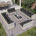 thumbnail image 1 of 14-Piece Outdoor Patio Furniture Set, PE Wicker Rattan Sectional Sofa Conversation Set with Tempered Glass Table & Thick Cushions - All-Weather Garden, Backyard Furniture,Dark Grey, 1 of 7