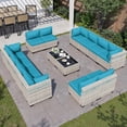 thumbnail image 1 of 14-Piece Outdoor Patio Furniture Set, PE Wicker Rattan Sectional Sofa Conversation Set with Tempered Glass Table & Thick Cushions - All-Weather Garden, Backyard Furniture,Turquoise, 1 of 7