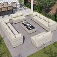 thumbnail image 1 of 14-Piece Outdoor Patio Furniture Set, PE Wicker Rattan Sectional Sofa Conversation Set with Tempered Glass Table & Thick Cushions - All-Weather Garden, Backyard Furniture,Off-White, 1 of 5