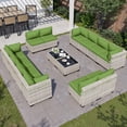 thumbnail image 1 of 14-Piece Outdoor Patio Furniture Set, PE Wicker Rattan Sectional Sofa Conversation Set with Tempered Glass Table & Thick Cushions - All-Weather Garden, Backyard Furniture,Grass Green, 1 of 5