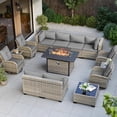 thumbnail image 1 of 14-Piece Outdoor Patio Furniture Set with Rocking Swivel Chair, Wicker Rattan Sectional Sofa Conversation Set with 55,000 BTU Fire Pit Table, Backyard Furniture,Grey, 1 of 8