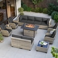 thumbnail image 1 of 14-Piece Outdoor Patio Furniture Set with Rocking Swivel Chair, Wicker Rattan Sectional Sofa Conversation Set with 55,000 BTU Fire Pit Table, Backyard Furniture,Dark Grey, 1 of 8