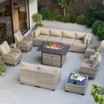 thumbnail image 1 of 14-Piece Outdoor Patio Furniture Set with Rocking Swivel Chair, Wicker Rattan Sectional Sofa Conversation Set with 55,000 BTU Fire Pit Table, Backyard Furniture,Beige, 1 of 8