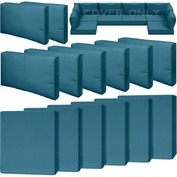 14 Piece Outdoor Patio Waterproof Cushion Covers, Fits 6-Seat Wicker Rattan Sectional Couch Chair Furniture Cover Replacement Set - Fade-Resistant Covers with Zipper