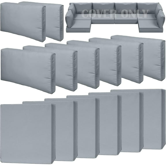 14 Piece Outdoor Patio Waterproof Cushion Covers, Fits 6-Seat Wicker Rattan Sectional Couch Chair Furniture Cover Replacement Set - Fade-Resistant Patio Cushion Covers with Zipper