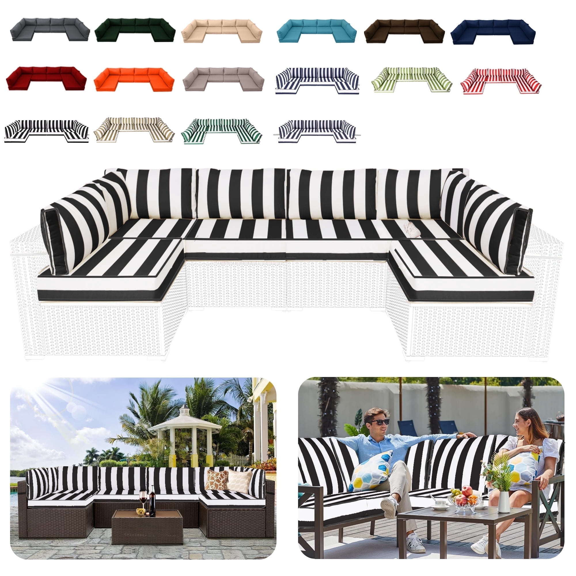 14 Piece Outdoor Replacement Cushions for Patio Furniture, Water-Repellent Outdoor Sectional Cushions for 6 Seat Sectional Patio Conversation Sets, Patio Sofa Cushions for Outdoor Couch