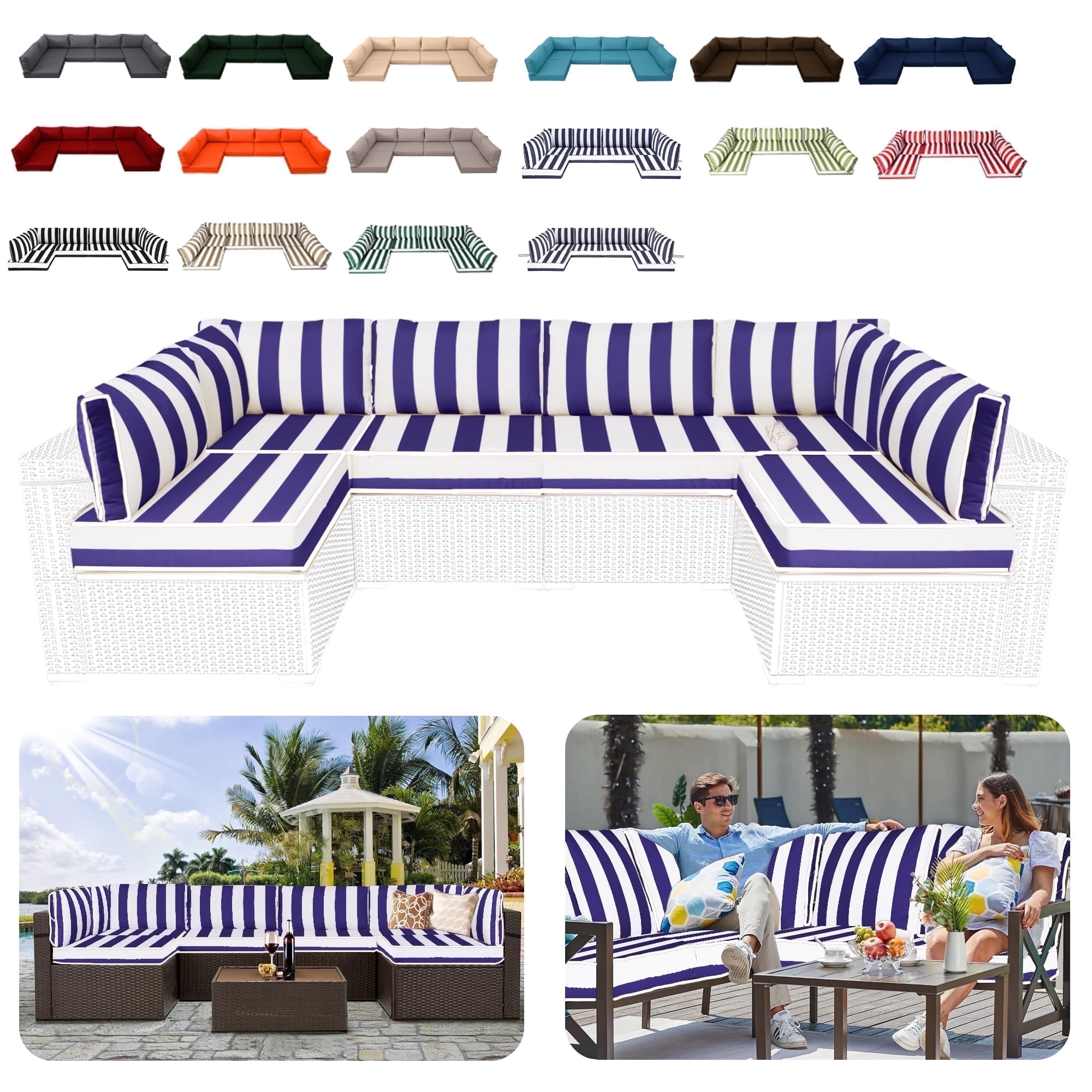 14 Piece Outdoor Replacement Cushions for Patio Furniture, Water-Repellent Outdoor Sectional Cushions for 6 Seat Sectional Patio Conversation Sets, Patio Sofa Cushions for Outdoor Couch