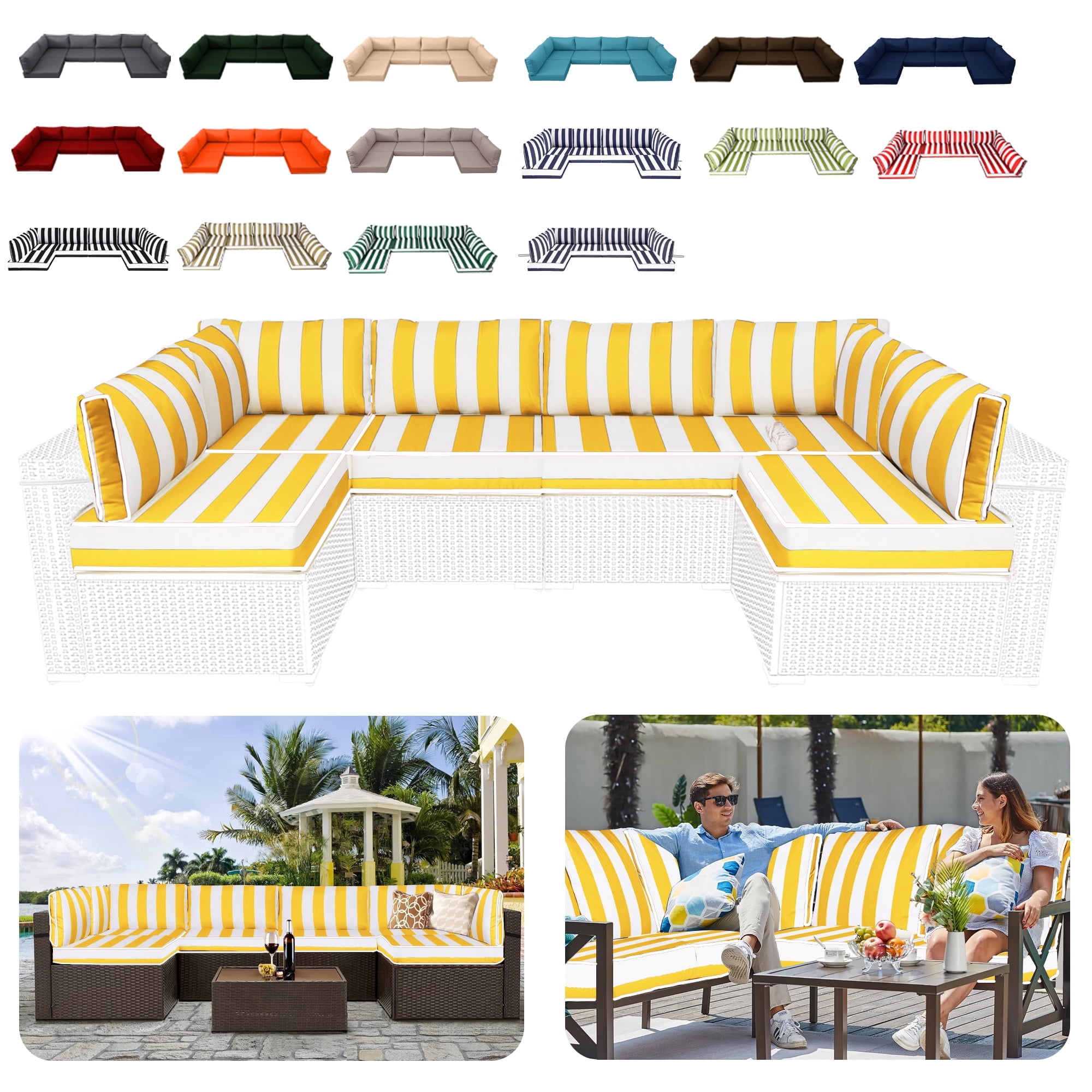 14 Piece Outdoor Replacement Cushions for Patio Furniture, Water-Repellent Outdoor Sectional Cushions for 6 Seat Sectional Patio Conversation Sets, Patio Sofa Cushions for Outdoor Couch