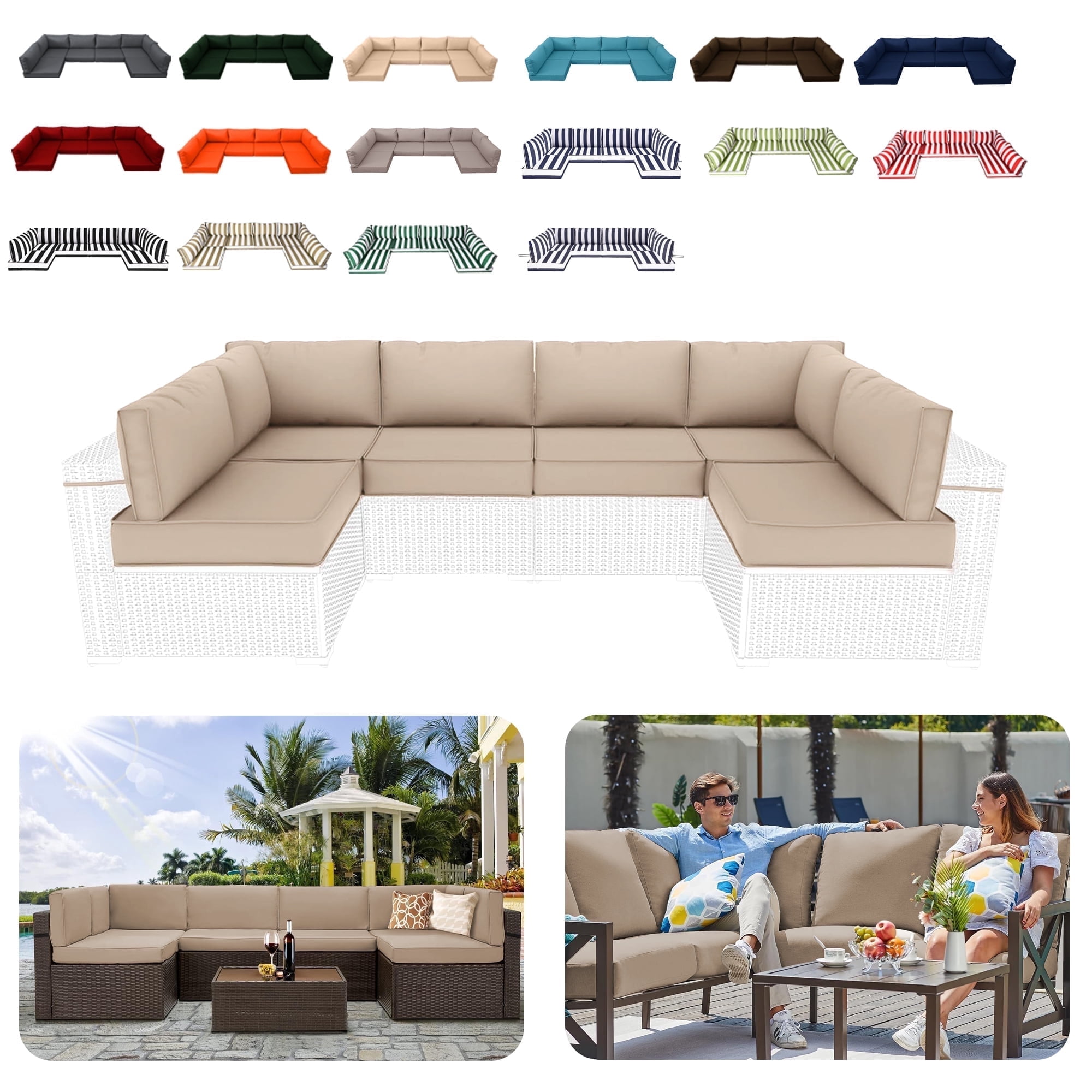 14 Piece Outdoor Replacement Cushions for Patio Furniture, Water-Repellent Outdoor Sectional Cushions for 6 Seat Sectional Patio Conversation Sets, Patio Sofa Cushions for Outdoor Couch