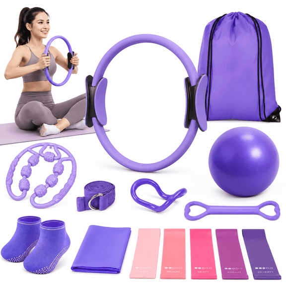14-Piece Pilates Set for Women, Home Workout Kit with Yoga Ball, Pilates Ring, Resistance Bands and Accessories, Full Body Exercise Equipment for Strength Training, Toning and Flexibility