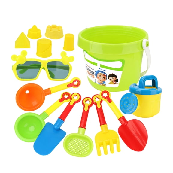 14 Piece Plastic Beach Set with Large Sand Bucket Shovel Sand Clock Timer Lightweight Creative Outdoor Play Kit for Sandboxes and Beach Fun Random Color For Toddlers 1 3 Years Old