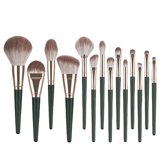14-Piece Professional Synthetic Makeup Brush Set with PU Case, Complete Foundation, Eyeshadow, and Blending Kit, Green