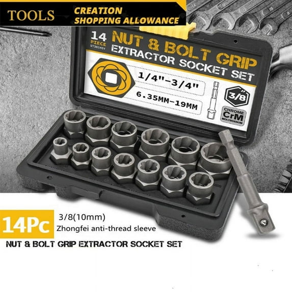 14-Piece Pull-Out Sleeve Set Nut Extractor Damaged Incomplete Screw Nut Extractor