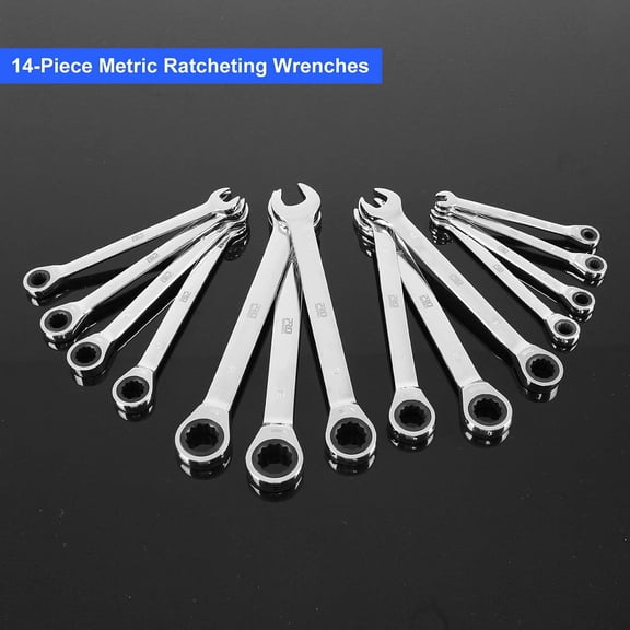 14-Piece Ratcheting Combination Wrench Set, 6-19mm Metric Ratchet Wrenches Combo, Cr-V Steel, 72-Tooth Wrench Kit with Storage Case