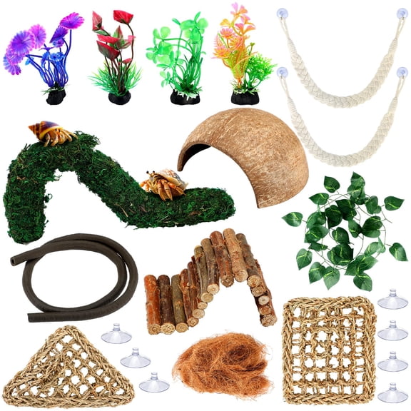 14-Piece Reptile and Amphibian Habitat Decor Rainforest Style