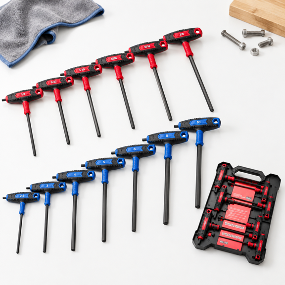 14 Piece SAE & Metric Hex Key Set with T-Handles and Portable Organizer