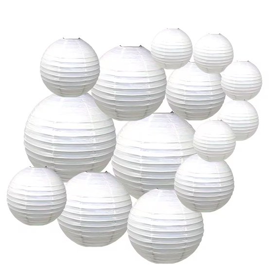 14 Piece Set, Mixed 4" 6" 8" 10" Round White Paper Lantern Party Set DIY Painting Prop Set Home Wedding Decoration