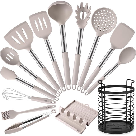 14-Piece Silicone Kitchen Utensil Set with Holder, Heat-Resistant ...