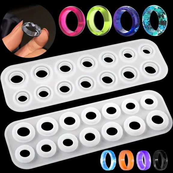 14-Piece Silicone Resin Ring Mold Set - Round & Diamond Shapes for DIY Jewelry Making, Compatible with Epoxy Resin