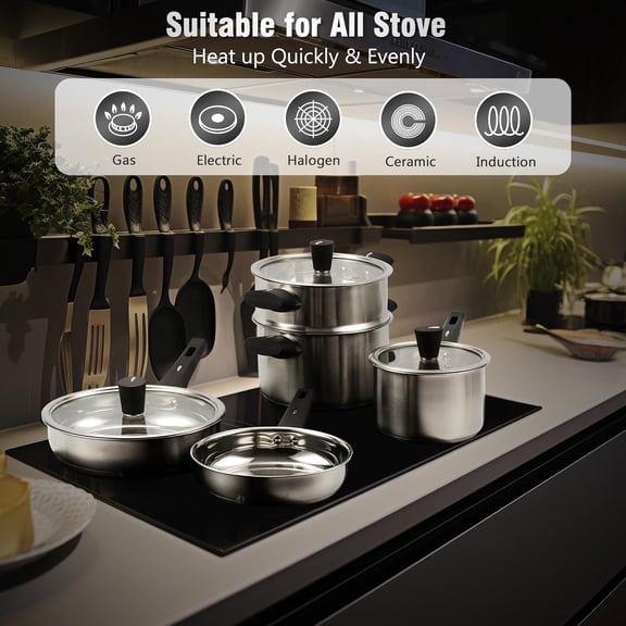 14-Piece Stainless Steel Cookware Set Induction  Pots Pans