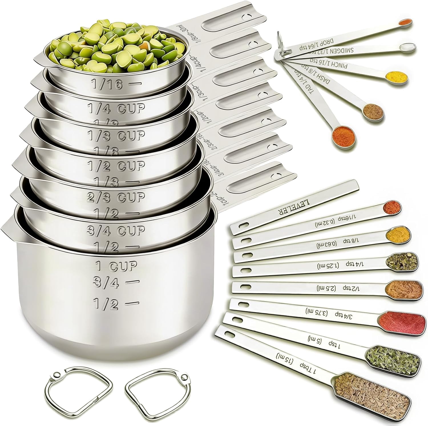 14 Piece Stainless Steel Measuring Cups and Spoons Set Square Nesting ...