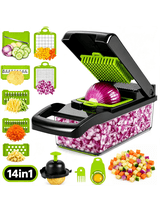 14-Piece Vegetable Chopper & Mandoline Slicer, Food Veggie Chopper with Container, Kitchen Gadget with Sharp Stainless Steel Blades for Slicing Dicing Shredding and Meal Prep