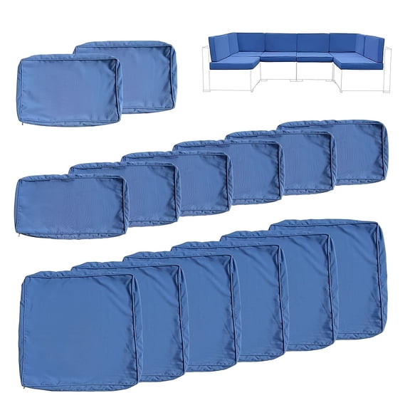 14-Piece Waterproof Outdoor Cushion Covers Set, Zippered Slipcovers for Patio & Balcony Furniture