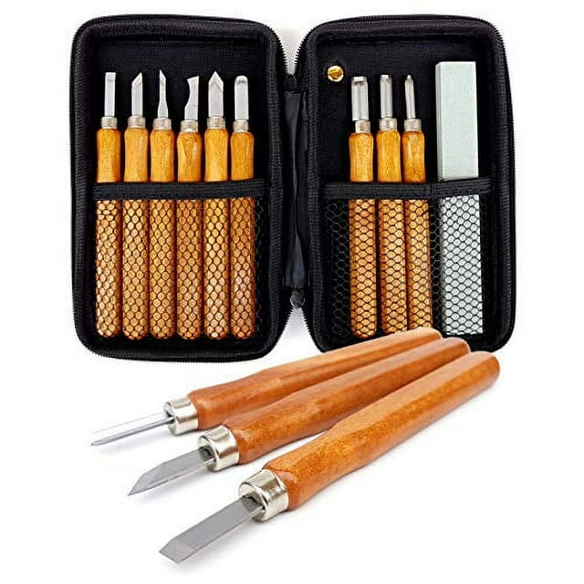 14 Piece Wood Carving Tools Set with Whetstone and Protective Case
