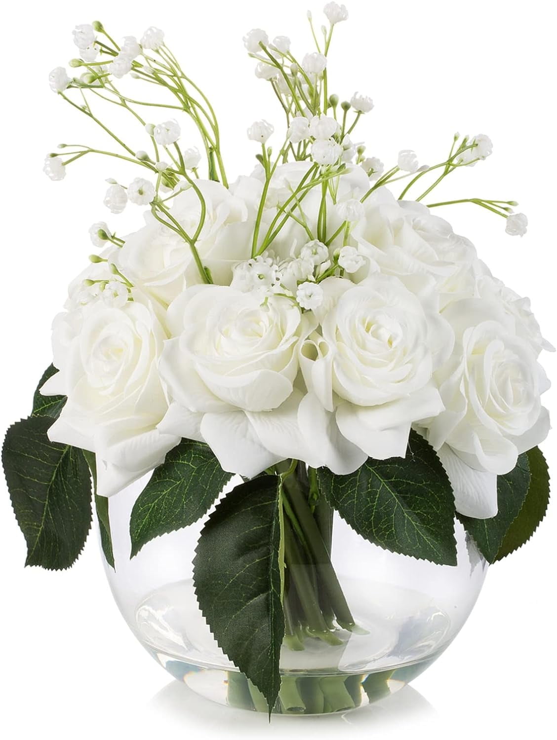 14 Pieces Artificial Rose Flowers i Vase ad Baby Breath Flowers