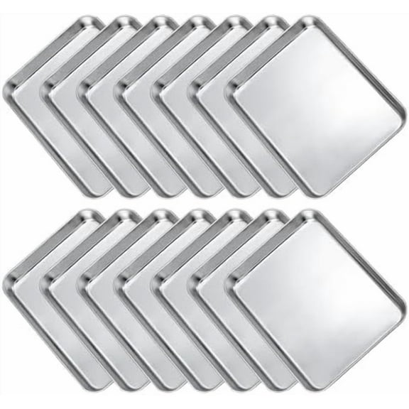 14 Pieces Baking Sheet Pan Cookie Sheet Set for Oven Stainless Steel Trays Nonstick Small Serving Tray Cake Toaster Metal Food Trays, for Oven and Dishwasher(10 x 8 x 1 Inch)