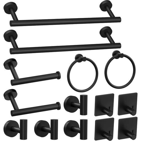 14-Pieces Matte Black Bathroom Accessories Set, Stainless Steel ...