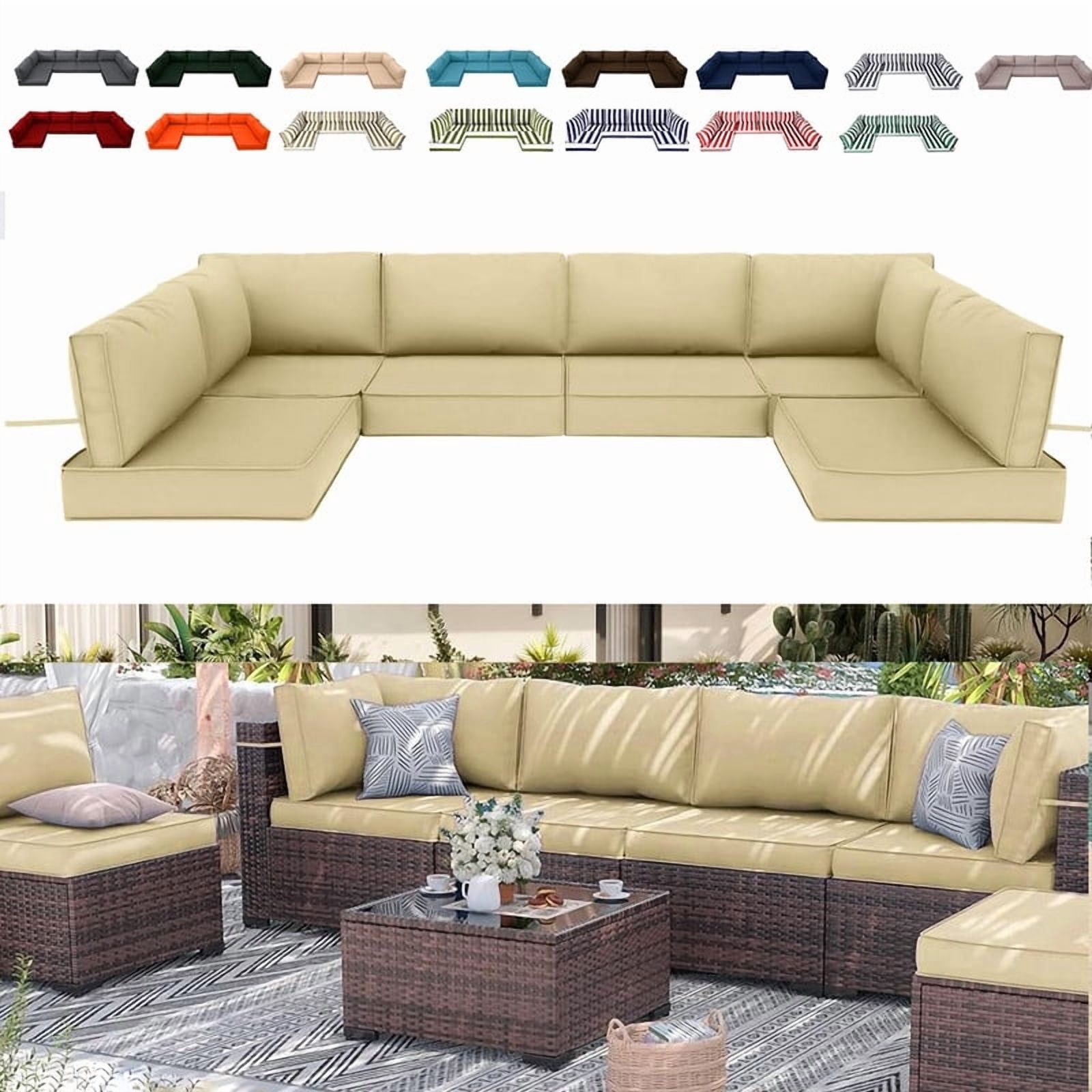 14 Pieces Outdoor Replacement Sectional Cushions Set, Waterproof patio furniture cushions For Outdoor Furniture, 4in thick outdoor couch cushions For 6 Seat（Beige）