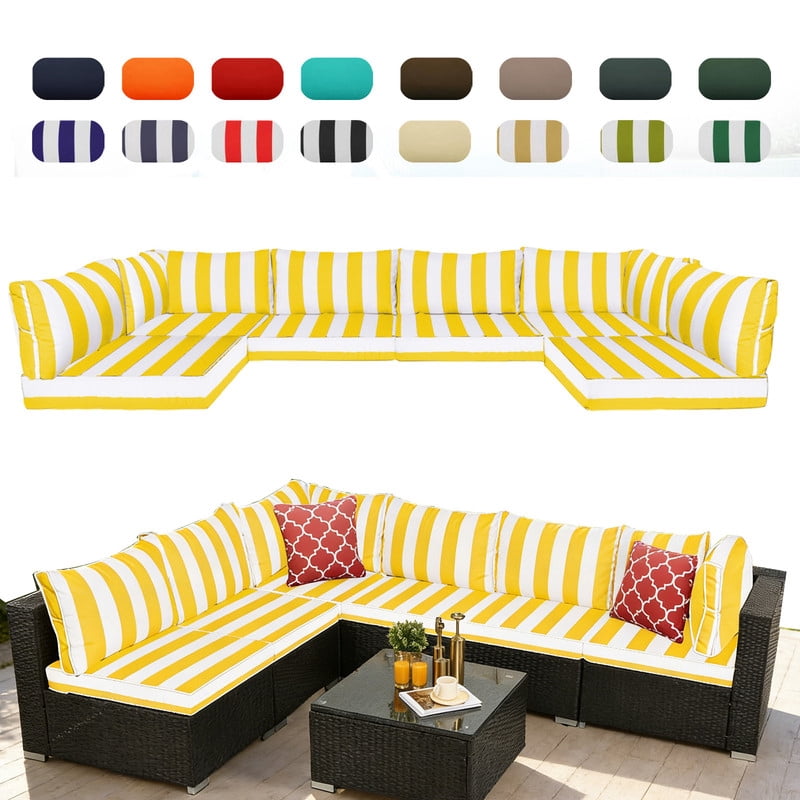 14 Pieces Outdoor sectional cushions replacement set, 4in thick patio furniture cushions, Waterproof Outdoor Couch Cushion,deep seat patio cushions For 6 Seat（Bright yellow white）