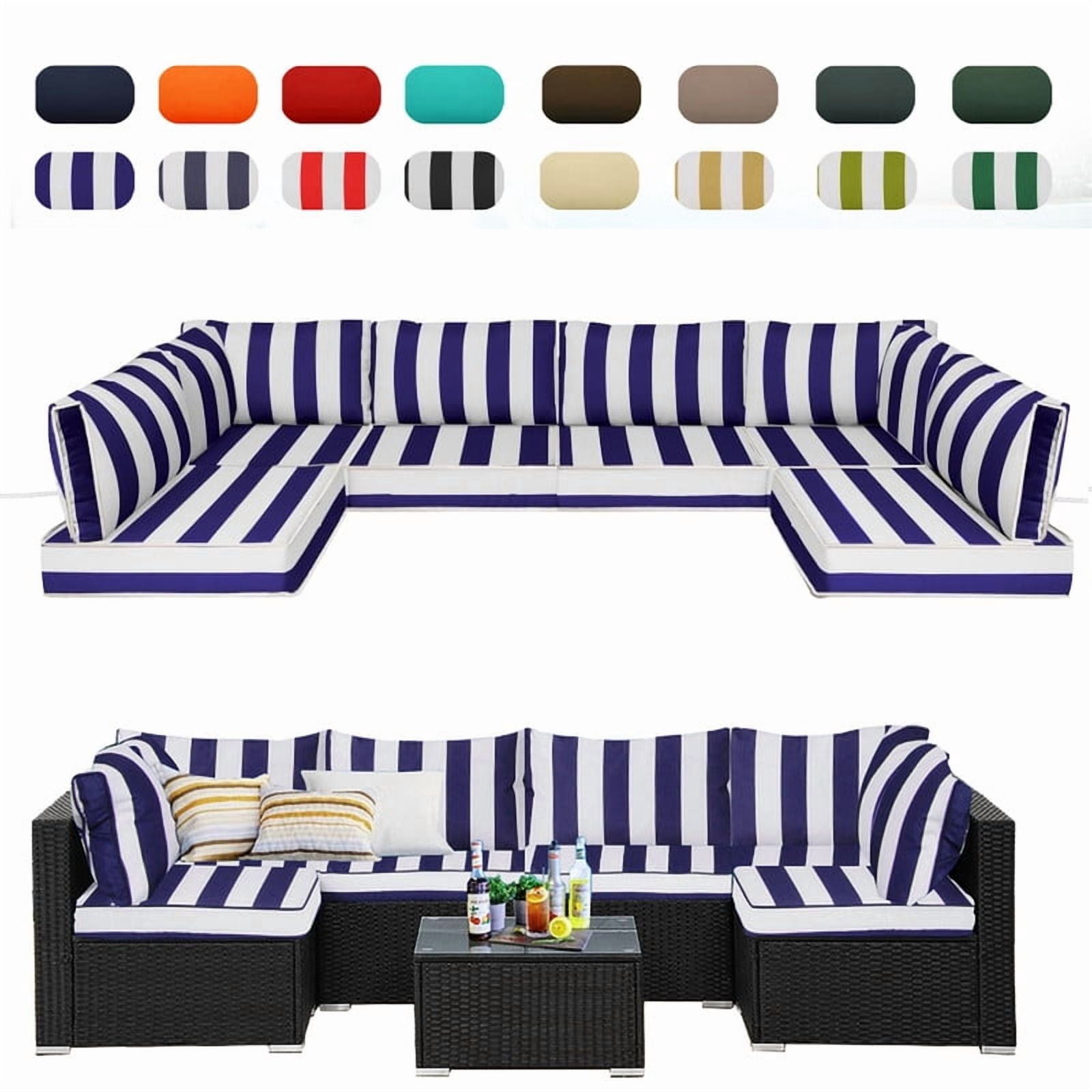 14 Pieces Outdoor sectional cushions replacement set, 4in thick patio furniture cushions, Waterproof Outdoor Couch Cushion,deep seat patio cushions For 6 Seat（Blue white）