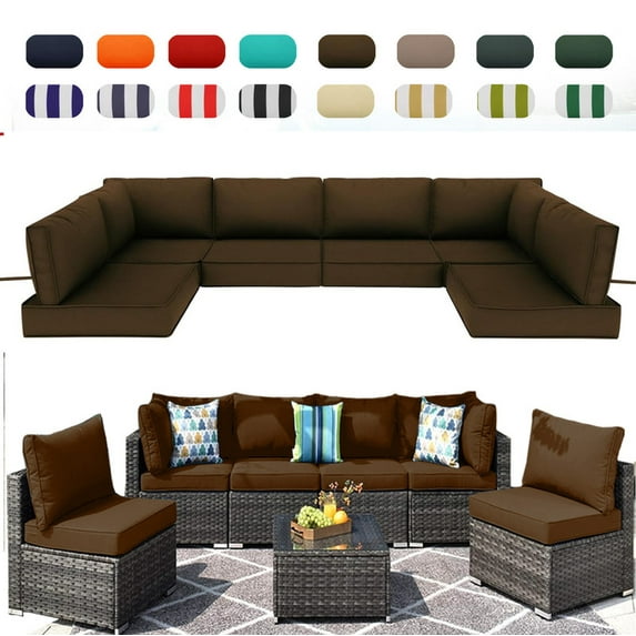 14 Pieces Outdoor sectional cushions replacement set, 4in thick patio furniture cushions, Waterproof Outdoor Couch Cushion,deep seat patio cushions For 6 Seat(Coffee color)