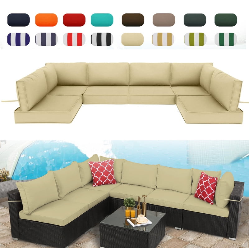 14 Pieces Outdoor sectional cushions replacement set, 4in thick patio furniture cushions, Waterproof Outdoor Couch Cushion,deep seat patio cushions For 6 Seat（Beige）