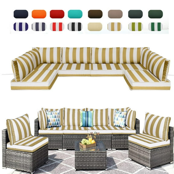 14 Pieces Outdoor sectional cushions replacement set, 4in thick patio furniture cushions, Waterproof Outdoor Couch Cushion,deep seat patio cushions For 6 Seat（Yellow white）