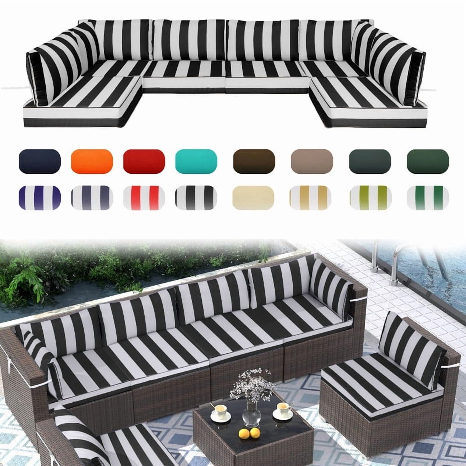 14 Pieces Outdoor sectional cushions replacement set, 4in thick patio furniture cushions, Waterproof Outdoor Couch Cushion,deep seat patio cushions For 6 Seat（Black white）