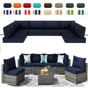 14 Pieces Outdoor sectional cushions replacement set, 4in thick patio furniture cushions, Waterproof Outdoor Couch Cushion,deep seat patio cushions For 6 Seat（Navy blue）